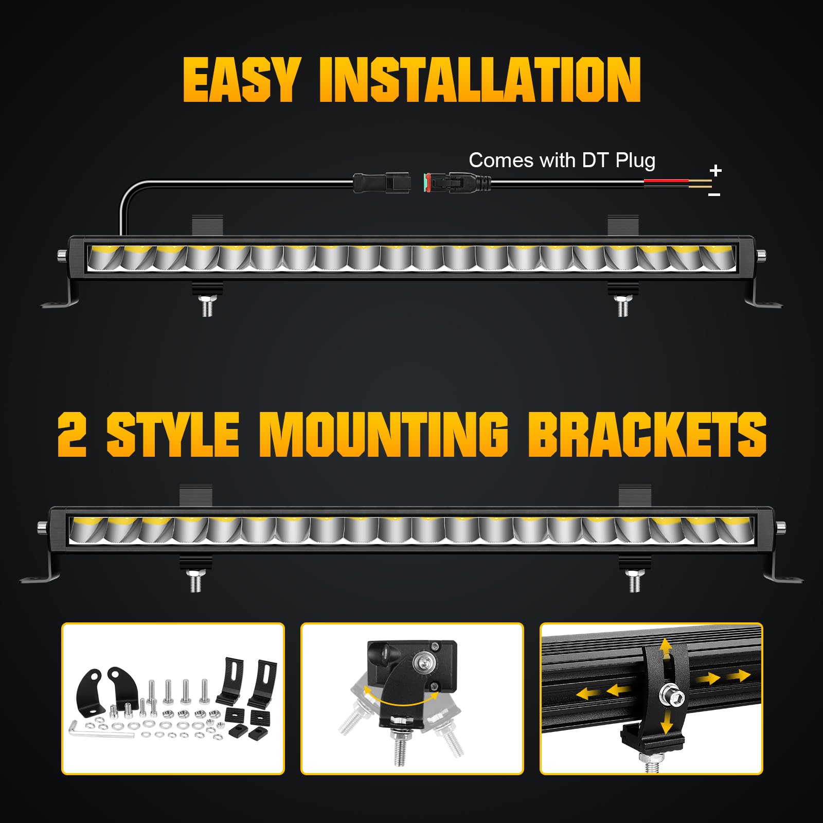 SKYWORLD 23 Pulgadas 58 cm 60W delgado barra de luz led, largo alcance barras luminosas led con 12V kit de cableado para 4x4 ATV UTV SUV Off road Coche Tractor Camión Todoterreno Barco, 6000K Blanco