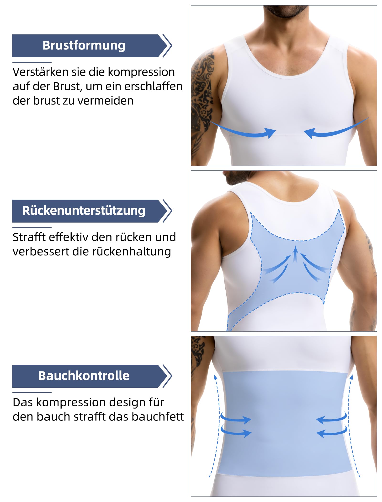MISS MOLY Shapewear Herren Kompressionsshirt Elastische Bauch-Weg Unterhemd Miederbody Taillenformer Tank Top Ärmellos Body Shaper Männer Bauch Top Weste