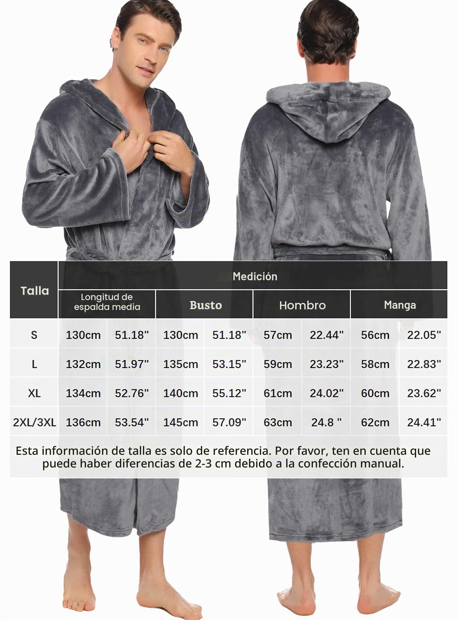 Vlazom Albornoz de Hombre de Pana Goffrada, Cuello Chal y Bordado Contraste, Suave Ligero, Estilo Kimono para Spa y Relax S-3XL