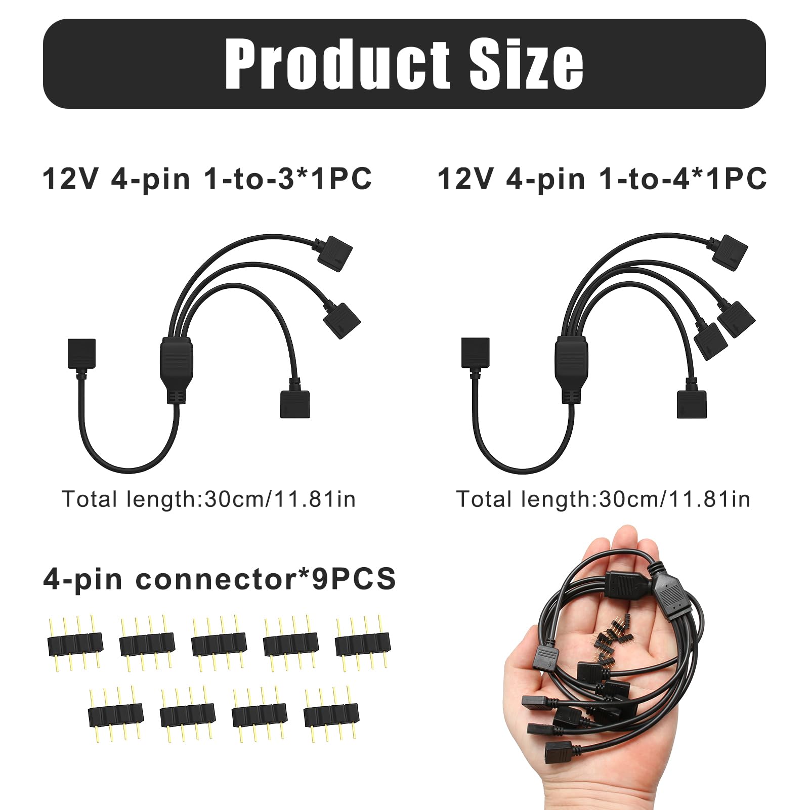 Câble Répartiteur ARGB 5V 4 Broches, Hub ARGB et Fan Splitter 30 cm pour PC