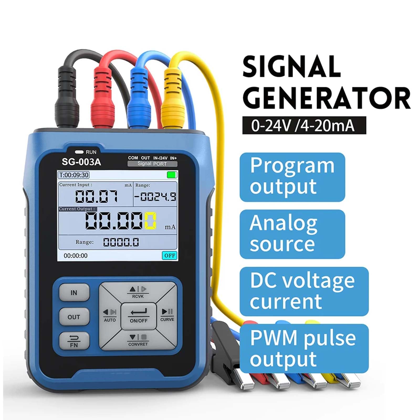 SG-003A 4-20mA 0-24V Generador de Señal 2.4"Voltaje de Corriente Ajustable Simulador Analógico Fuentes Transmisor Calibrador para Pruebas de PLC Curva en Tiempo Real Recargable