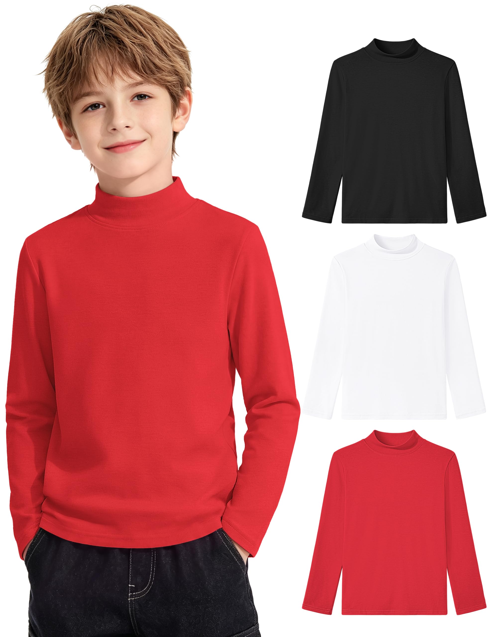 Auranso 3 Pack Boys Turtleneck Long Sleeve Shirts Girls Kids Warm Tops