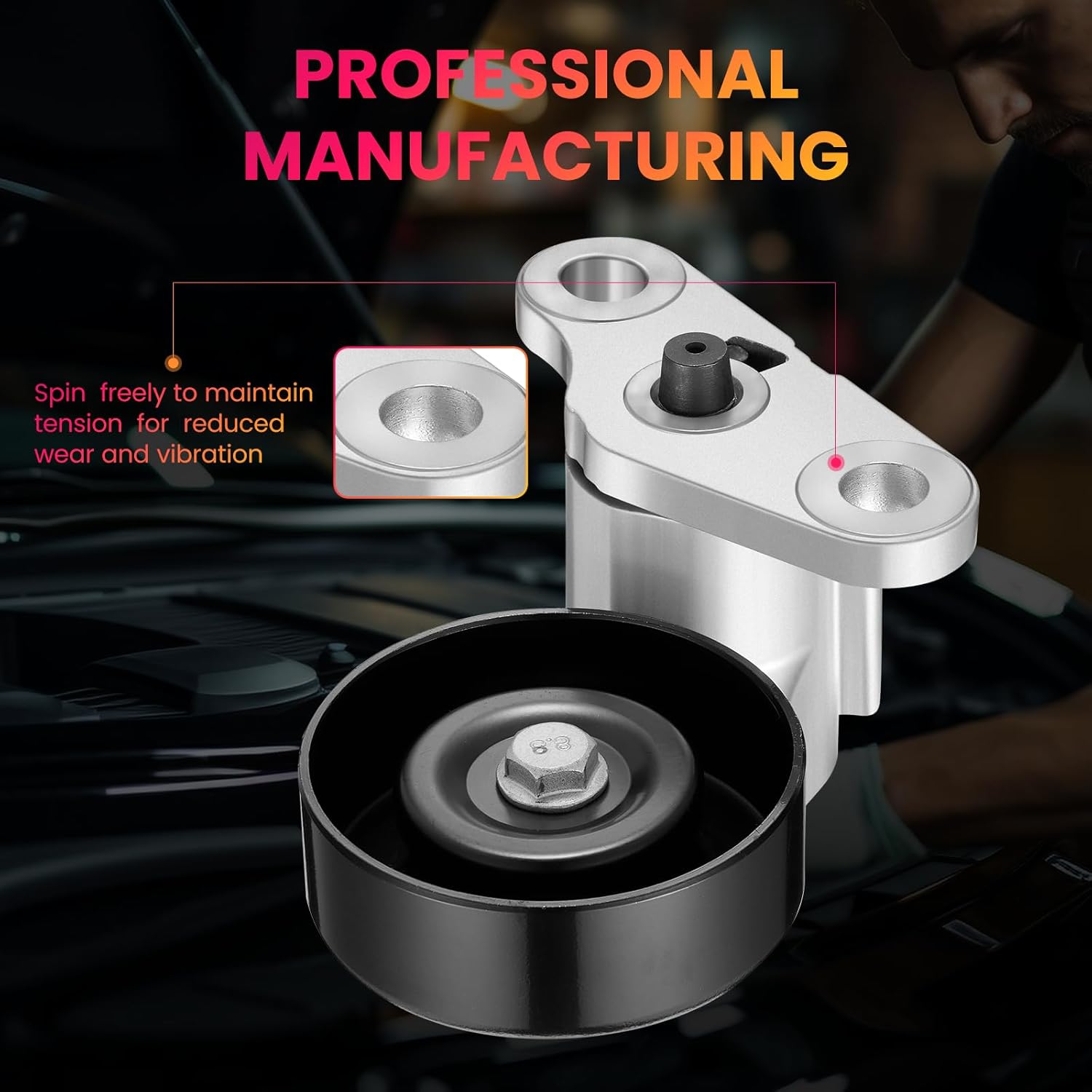 BDFHYK 90K-38159 Belt Tensioner Assembly with Pulley Compatible with Tahoe Yukon Escalade Avalanche 2002-2008 Replaces# ACK040378HD