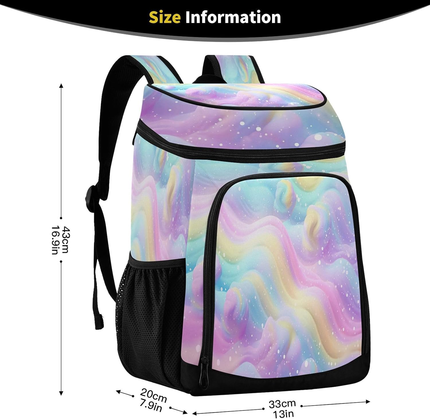 Colorful Wave (3) Cooler Backpack 36 Cans Leakproof Waterproof Backpack Cooler Bag Beach Accessories Travel Camping Fishing Backpack for Women Men