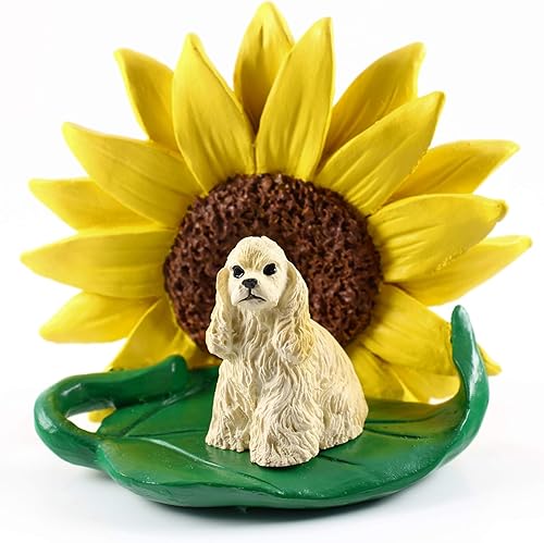 Conversation Concepts Cocker Spaniel - Figura rubia – Regalo de estatua de girasol: escultura realista pintada a mano, decoración de escritorio de