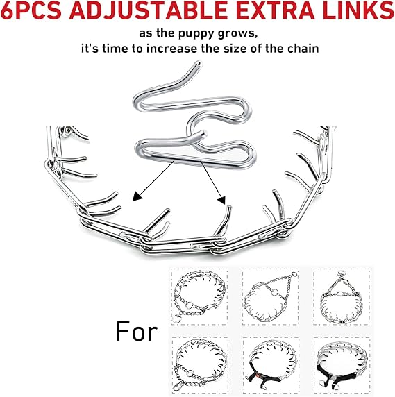 6 Pack Extra Links Prong Collar for Dog- Replacement 3.0mm Stainless Steel Pinch Collar for Dogs Links Extra Training Collar Links Thickness Measure