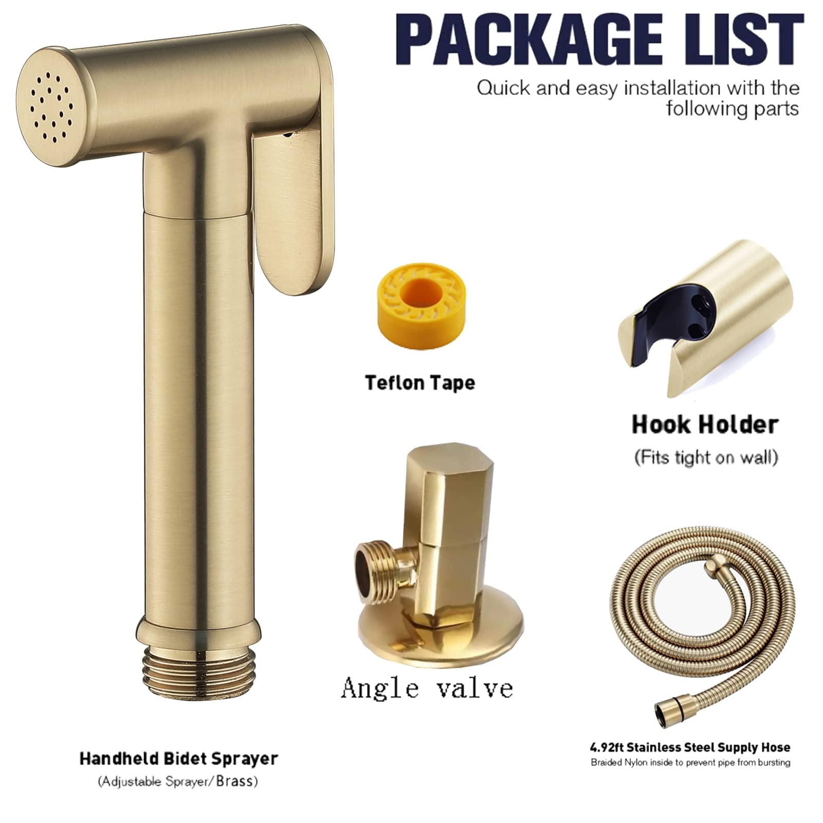 Pulvérisateur de bidet portatif pour toilettes – Kit de pulvérisation de couches en tissu D brossé avec tuyau et vanne d'angle de douche – Jet de salle de bain pour un nettoyage et une hygiène faciles