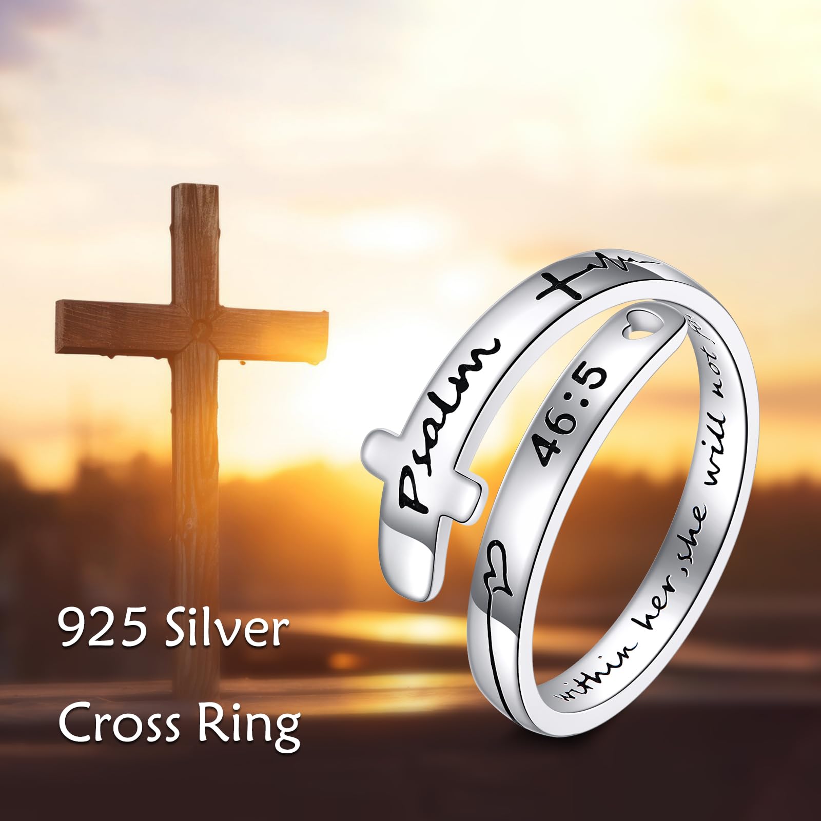 VONALA Fe Esperanza Amor Cruz Anillos de Plata de Ley Fe Ajustable Wrap Anillos para Mujeres Adolescentes Inspiración Joyería Regalos