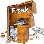 Custom Wooden Piggy Bank, Laser Engraved Name, Creative Twenty-Six English Alphabet Letter Storage Tank, Personalized Coin Bank, Customized Wood Toy, DIY Name Letter Kids Money Bank (F)