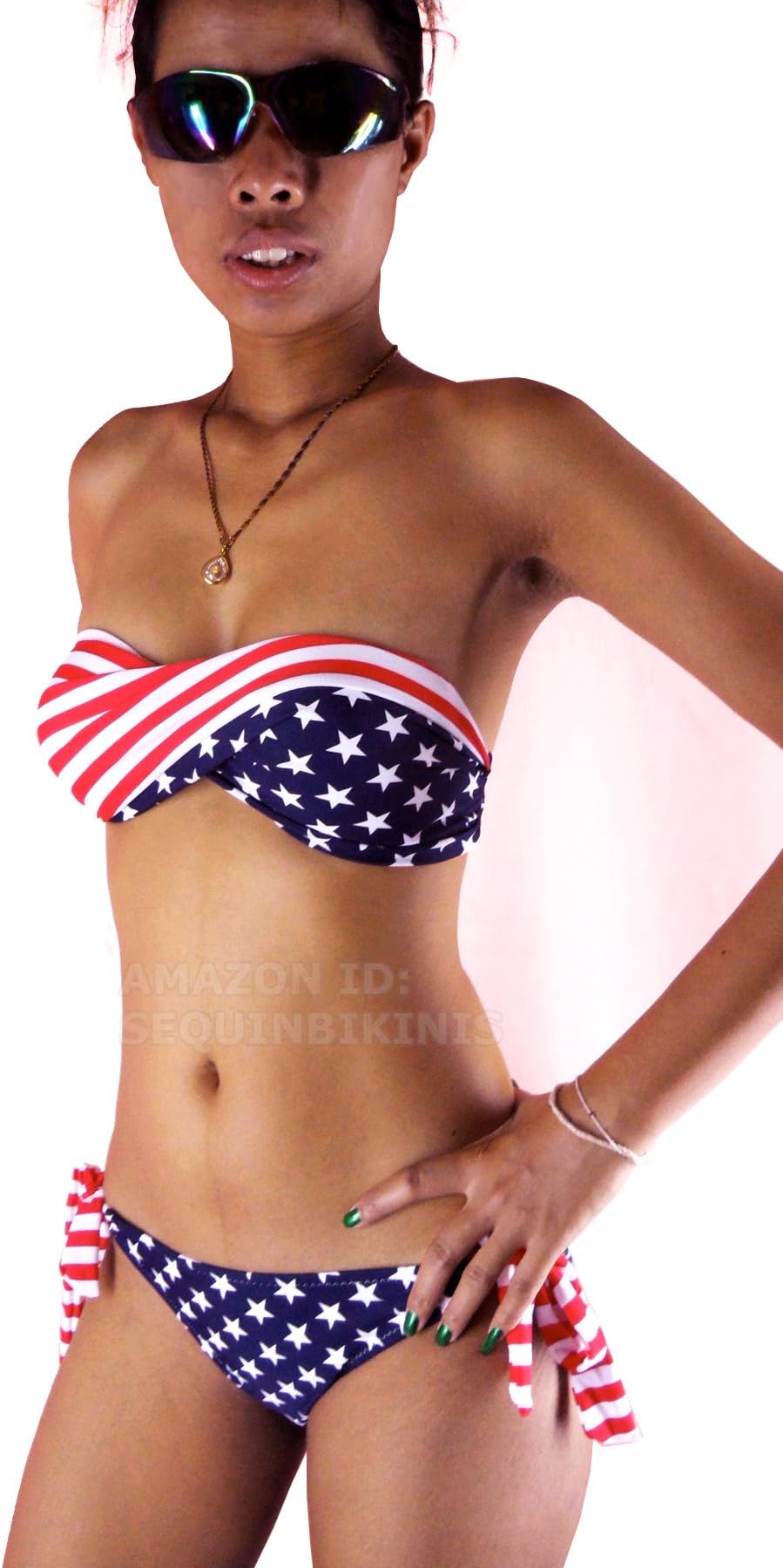 Size M (AU Size) ~ Sexy Women Girl Lady Push Up Padded Two Piece America USA Flag Pattern Swimwear Swimsuit Bikini Top Bottom