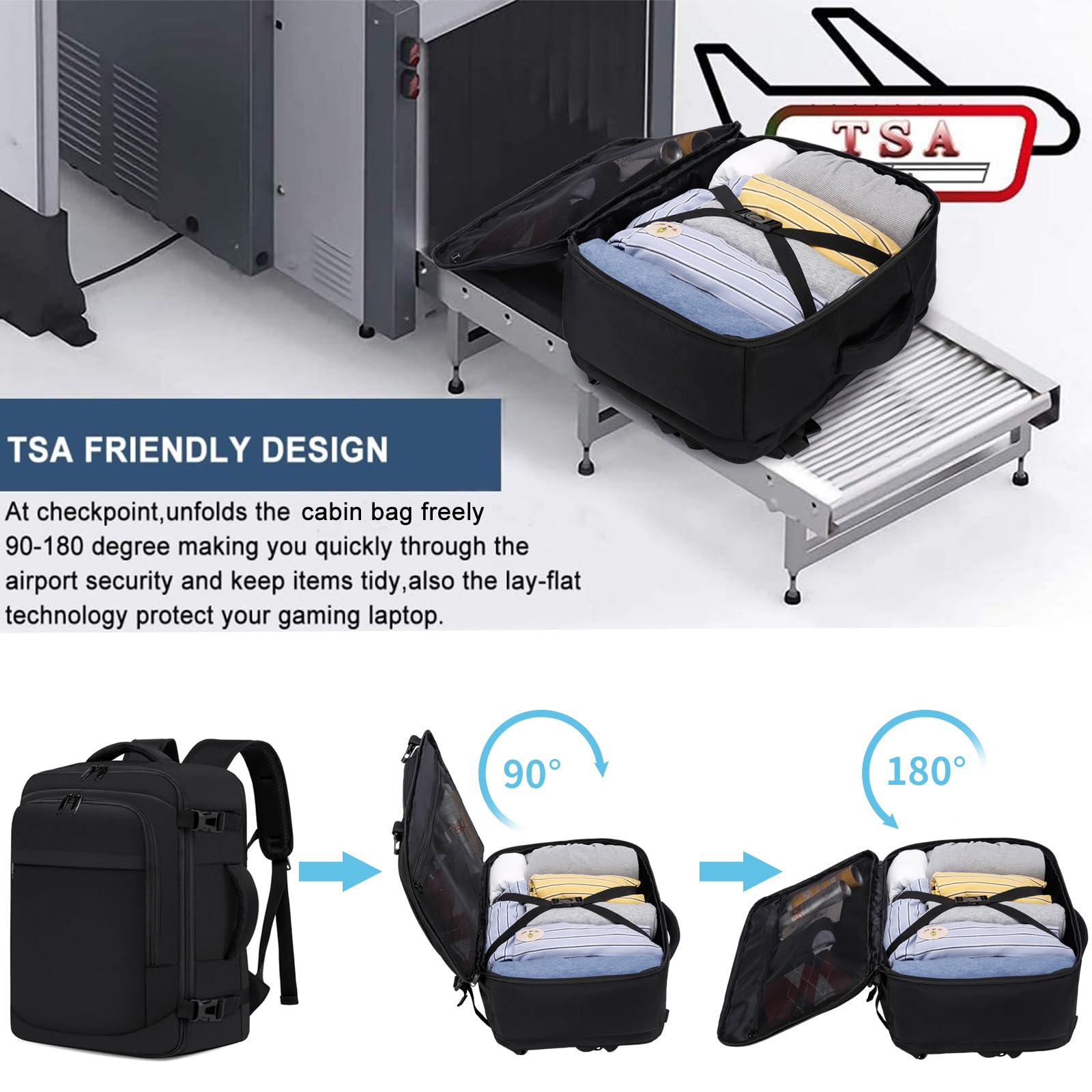 Bagaż Podręczny 40x30x20, Plecak Podróżny Męski i Damski do Ryanair, Wizzair, Vueling,Eurowings,Easyjet,24L Cabin Bag Travel Backpack do Pracy, Biznesu i Podróży Bagaż Laptopa 15.6 Cali, Czarny