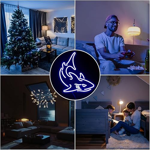Miniatura 7 de OvoNinn Letrero de neón de tiburón, luces de neón azules para decoración de pared, letrero de neón LED de tiburón, letreros de neón regulables para