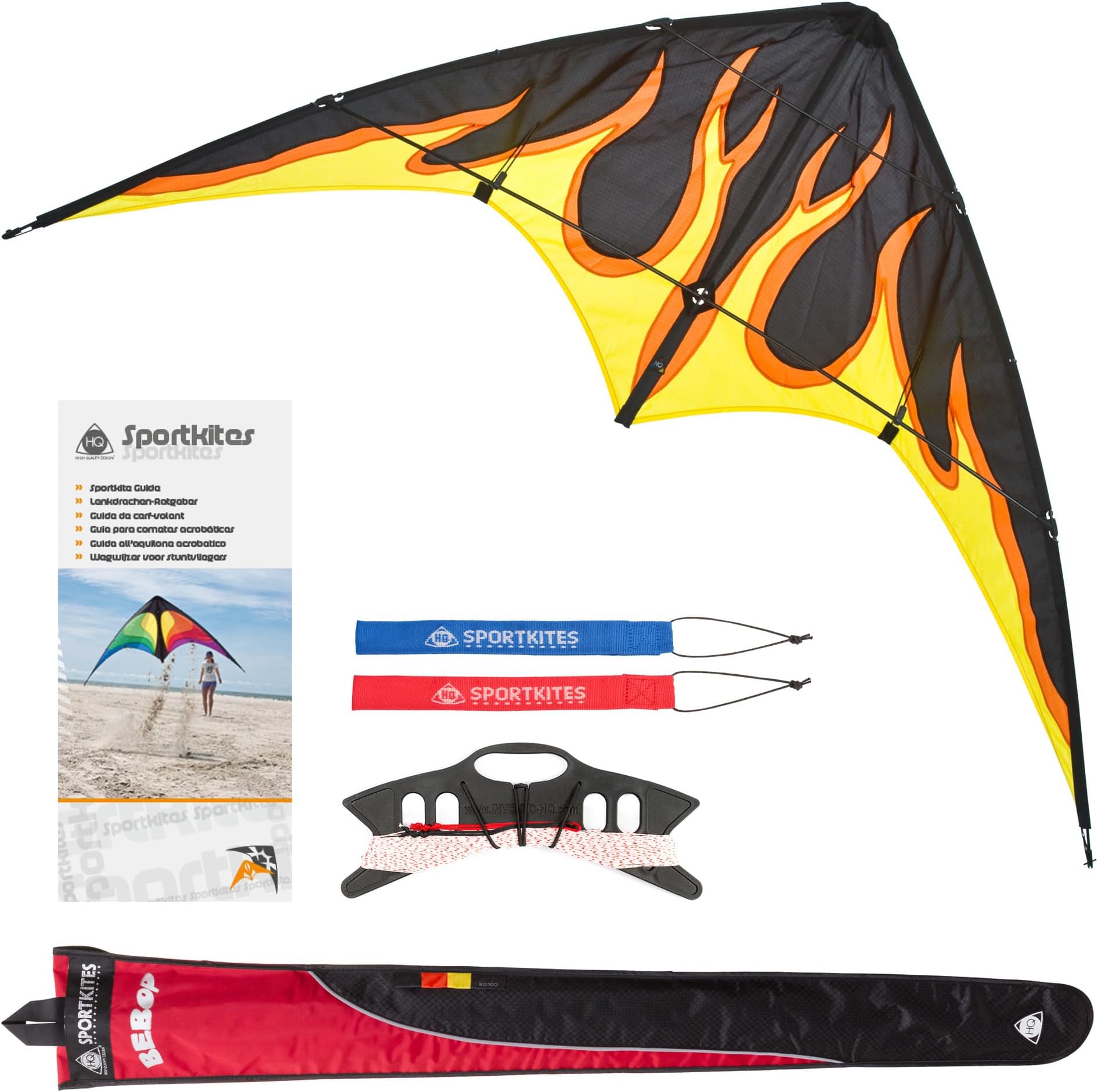 HQ Kites Bebop Series - Beginner Stunt Kite - 57 Inch Dual - Line Sport Kite, Color: Black with Flames - Active Outdoor Fun for Ages 8 and Up - Perfect for Adults or Children
