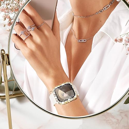 Miniatura 7 de NewWays Funda impermeable 2 en 1 para Apple Watch Series 8 y Series 7 de 1.772 pulgadas, protector de pantalla de encaje con diamantes de imitación