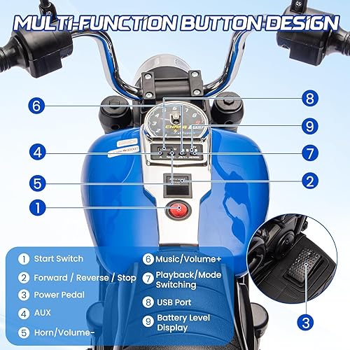 Miniatura 3 de Motocicleta eléctrica de 12 V para niños, juguete de 3 ruedas con ruedas de entrenamiento desmontables, arranque suave, función inversa, faro,