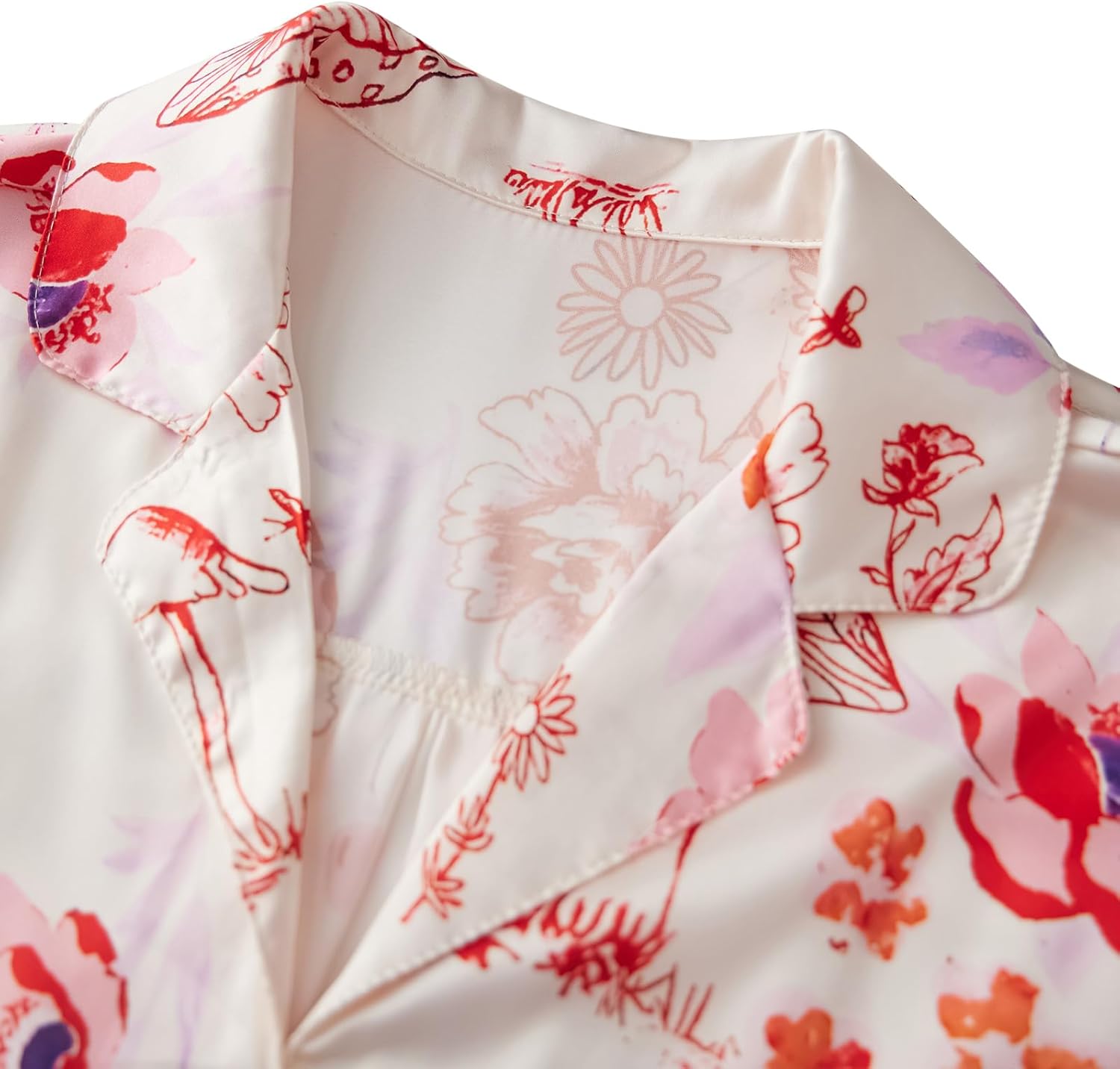 BHMAWSRT Womens 2 Piece Outfit Satin Pajamas Floral LongSleeve Button Shirt with Pants Pjs Sleepwear - Image 5