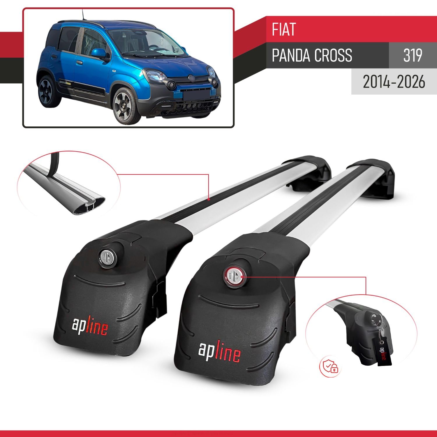 Kompatybilny z Fiat Panda Cross (319) 2014-2026 ACE-2 Model Aluminiowe poprzeczki dachowe Szary 2 szt.