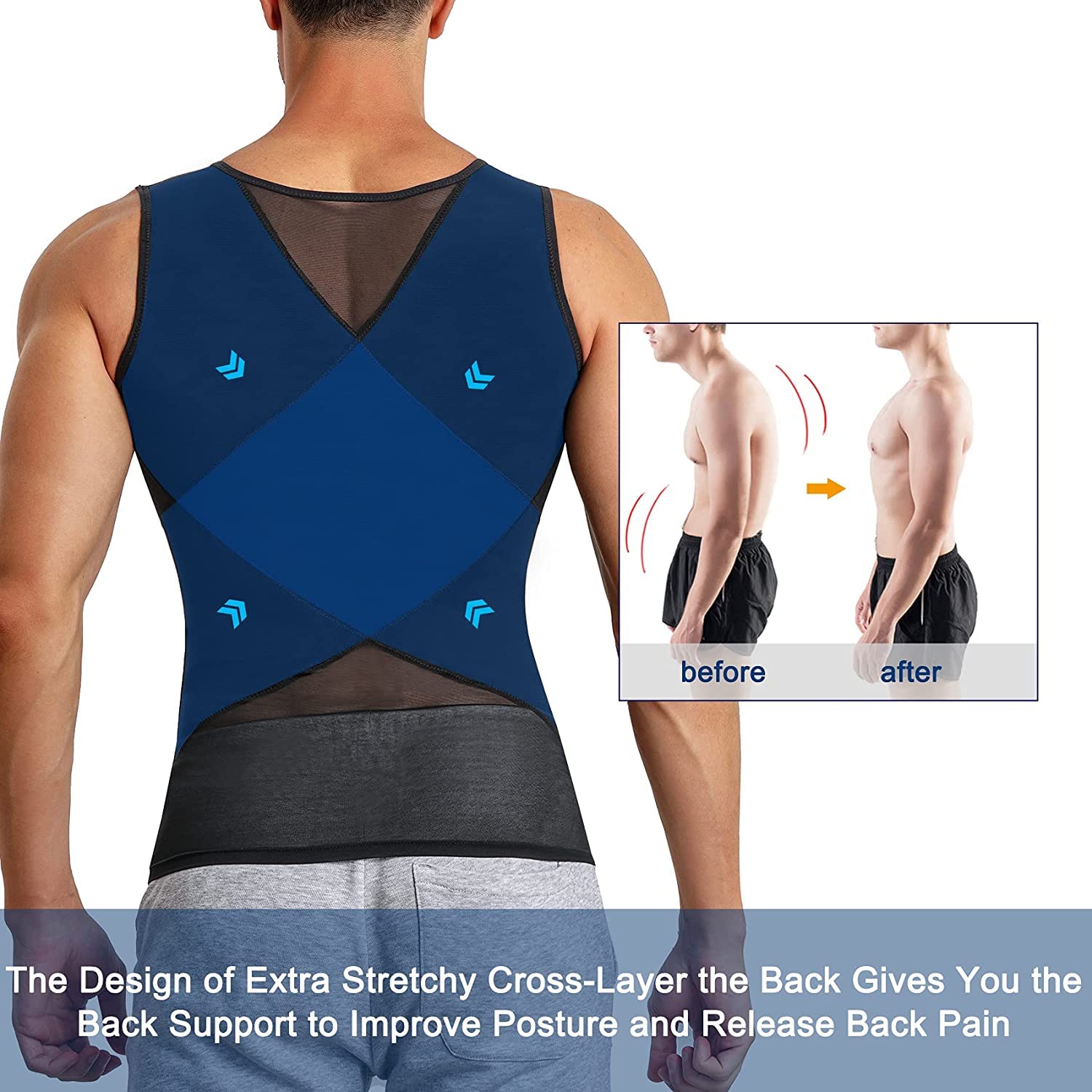 KUMAYES Camisa de compresión Hombre Camiseta Reductora Invisible Faja Reductora elástica para Abdomen Body Shaper