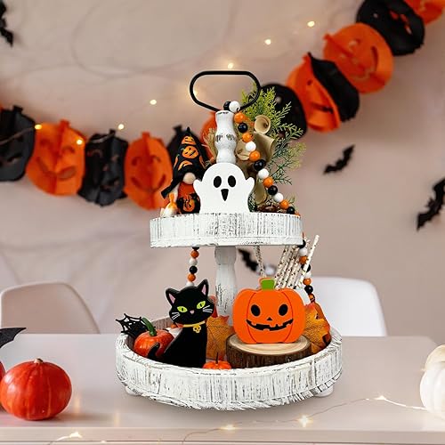 Miniatura 5 de Decoraciones de Halloween para el hogar en interiores, 3 piezas, bonita calabaza de madera, fantasma, gato negro, decoración para bandeja escalonada