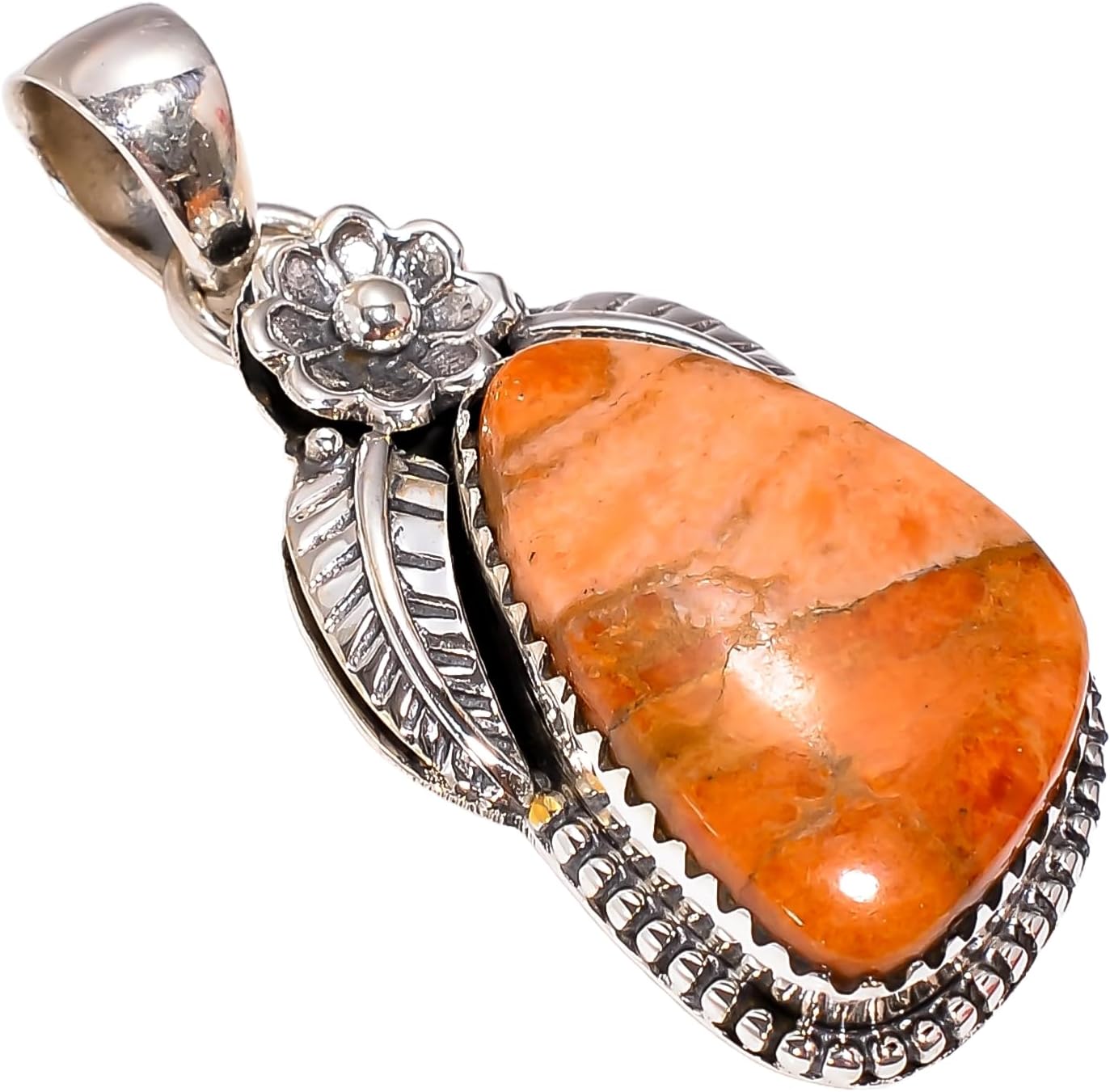 Sponge Coral Gemstone 925 Sterling Silver Orange Stone Handmade Statement Design Pendant Necklace for Women Gift for Her