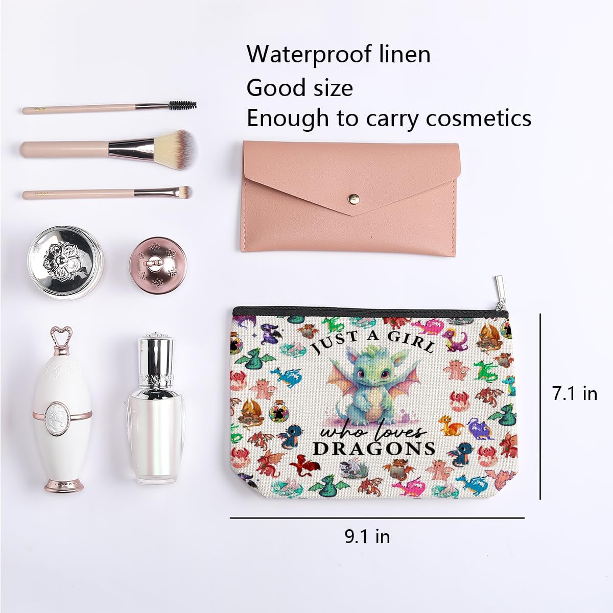 Dragon Gifts for Girls Dragon Lover Funny Dragon Makeup Bag Animal Lover Gift Birthday Christmas Gifts For Woman Her Daughter Friend Sister Animal Lovers Just A Girl Who Loves Dragons - Image 2
