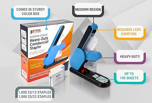 Miniatura 2 de Engrapadora moderna resistente, palanca sin esfuerzo, capacidad de 190 hojas, 2,000 grapas resistentes incluidas, grapadora de escritorio, grapadora