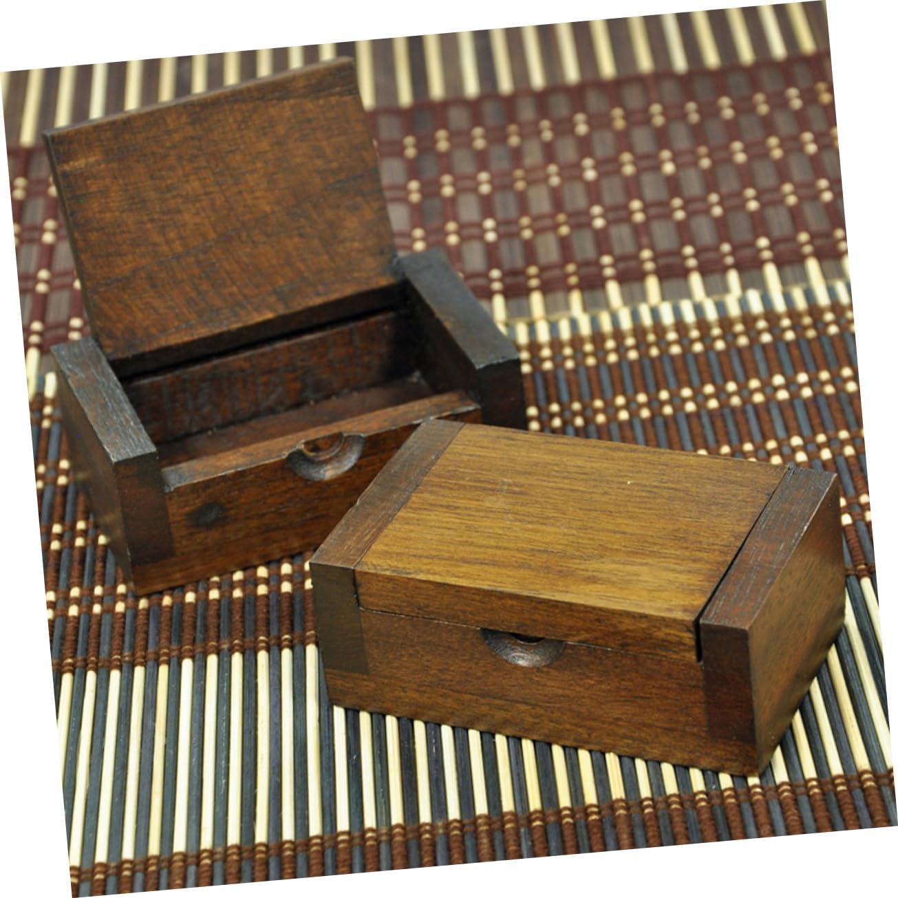 Unomor Wooden Jewelry Storage Box Vintage Brown Unique Shape Tabletop Decor image 3