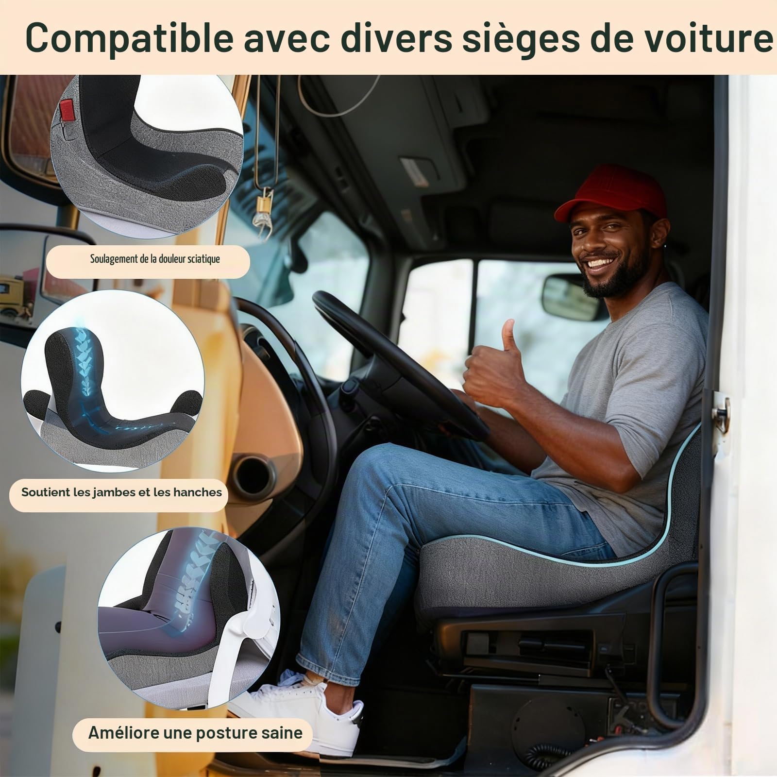 Coussin Ergonomique avec Dossier, Coussin de Siège pour Chaise de Bureau & Voiture, Coussin de Siège avec Support Latéral pour Soulager Le Dos