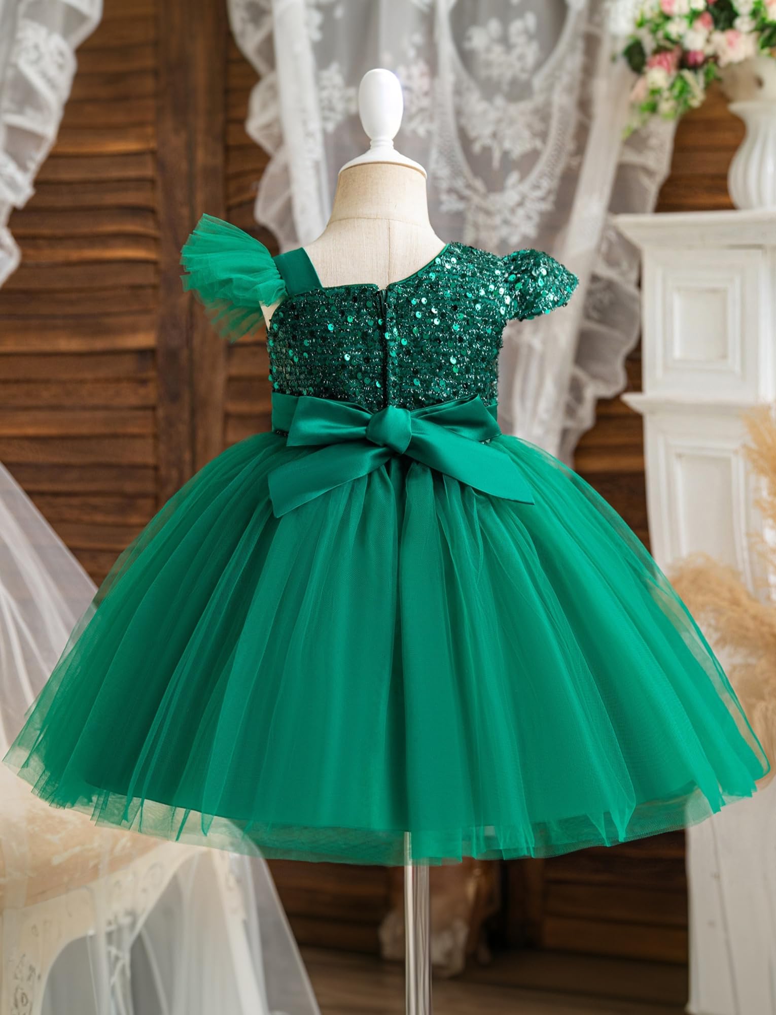 AIEOE Vestito Elegante da Bambina con Fiocco e Cerniera Principessa Abiti da Battesimo Bambine per 1-5 Anni.