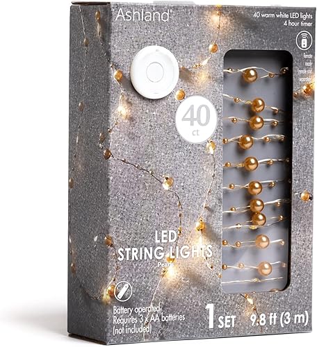 Miniatura 6 de Ashland Cadena de luces LED de perlas de oro blanco cálido de 40 quilates
