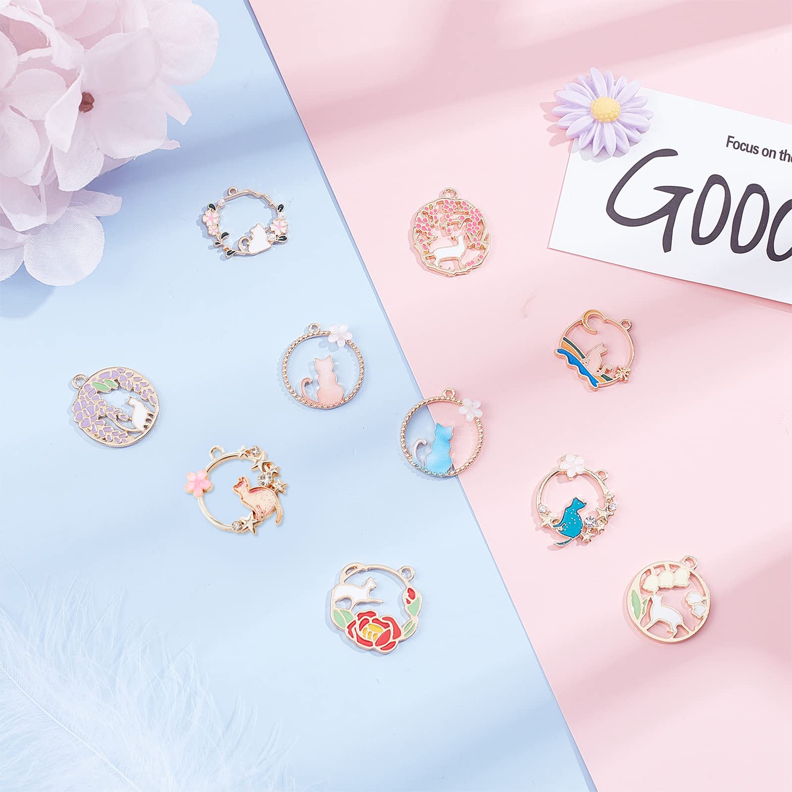 Amazon | SUNNYCLUE 猫の花 10種20個 チャーム フラワー パーツ ねこ 