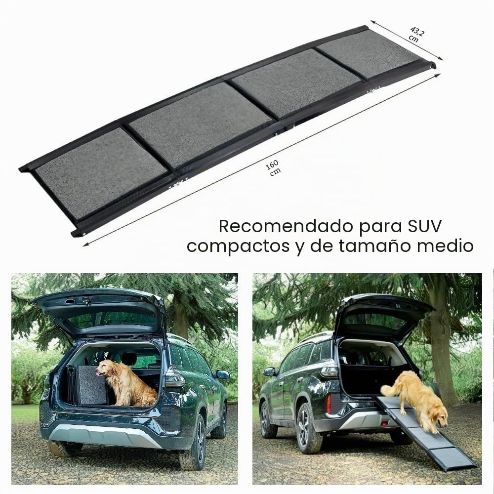 Rampa para mascotas (160 x 44 cm), rampa para perros para automóvil, SUV y camión, 63 pulgadas de largo y 17 pulgadas de ancho, rampa plegable y portátil para mascotas con superficie de