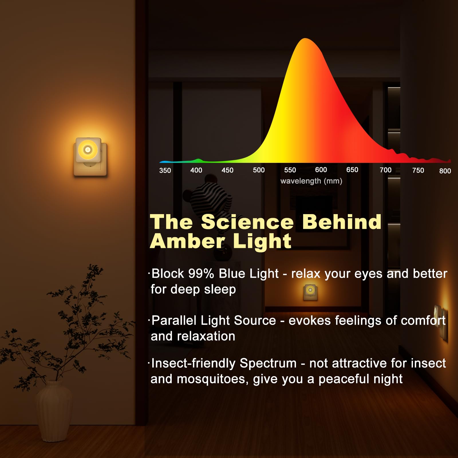 Swoieltr Luce Notturna Bambini da Presa, [2 Pezzi] Luci Notturne con Sensore Movimento Modalità Sensore o Sempre Accesa Regolabile, Certificata CE per Interni da Letto, Soggiorno e Bagno (Ambra-PIR)