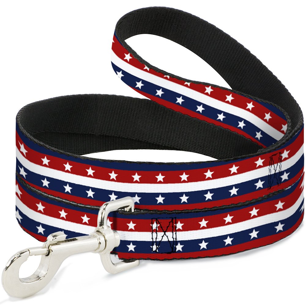 Dog Leash Americana Stripe Stars Blue Red White 6 Feet Long 1.0 Inch Wide