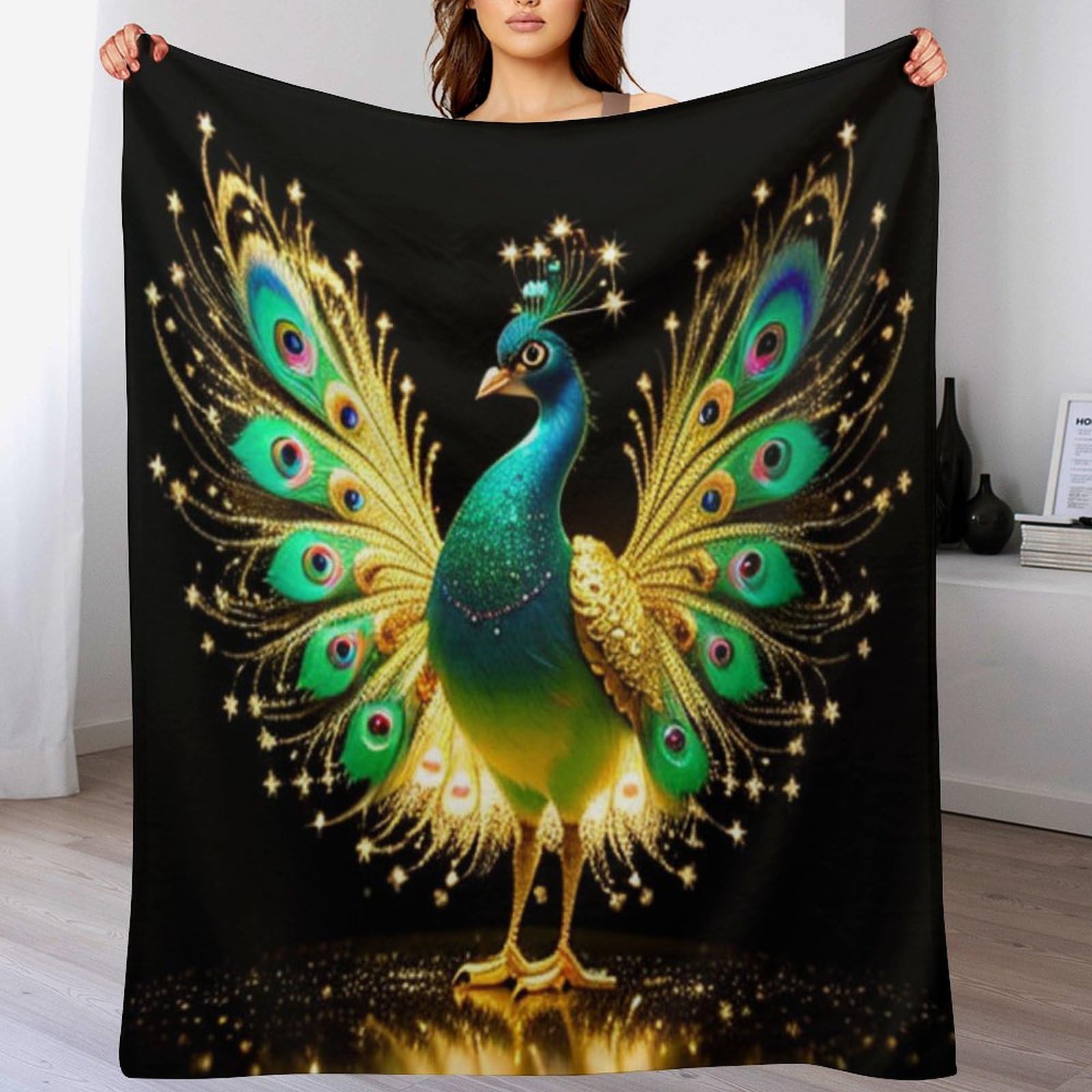 Couverture lit ultra douce en flanelle paon 100x130cm isolante