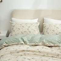 Vista 5 de Funda de edredón, 100 % algodón, juego de ropa de cama de 3 piezas con diseño floral para niñas, reversible, elegante, estampado estilo jardín