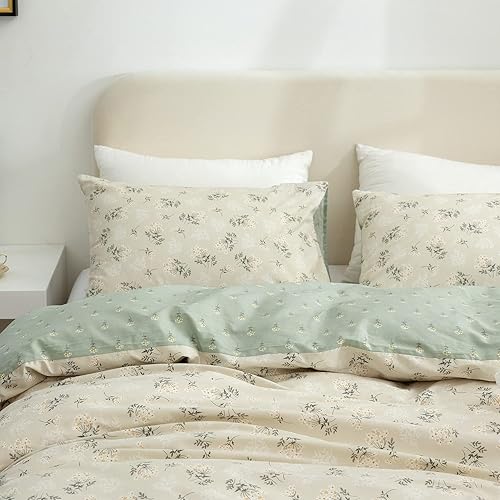 Miniatura 5 de Funda de edredón, 100 % algodón, juego de ropa de cama de 3 piezas con diseño floral para niñas, reversible, elegante, estampado estilo jardín