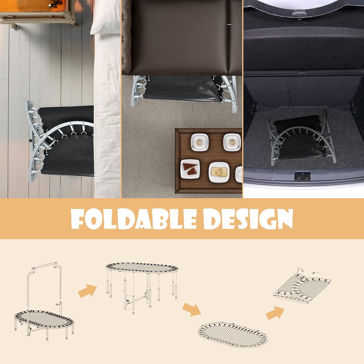 Giantex Mini Trampoline, 2 Persons Foldable Fitness Trampoline w/ 5 Levels Height Adjustable Handle, Max Load 330LBS, Indoor Oval Rebounder Exercise Trampoline for Adult, Kid, Enjoy Parent-Child Time : Sports & Outdoors