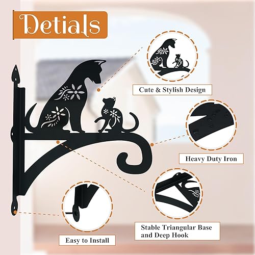 Miniatura 3 de Perchas colgantes para plantas al aire libre, hierro resistente, diseño decorativo de gato y perro, soporte para plantas colgantes, gancho para