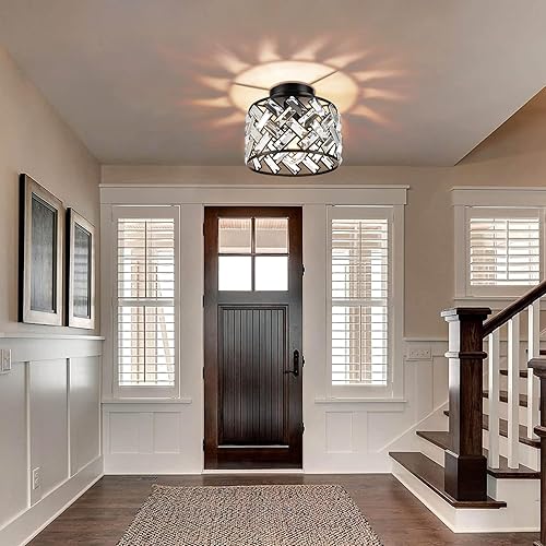 Miniatura 7 de FRIDEKO HOME Accesorios de iluminación para techo  Lámparas de pasillo negras de cristal semi empotrado Iluminación de techo para dormitorio,