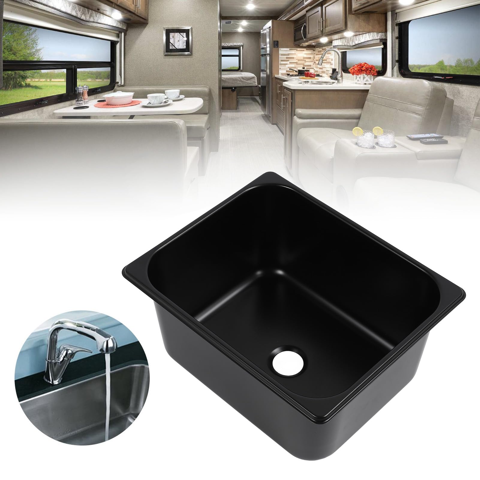 SIXRUN 304 Lavello Bar in Acciaio Inossidabile, Finitura Nera, capacità 11L, 320 X 260 X 150 Mm, Lavandino per Cucina Esterna con Drenaggio Rapido, per Camion per Camion di Cibi Barca