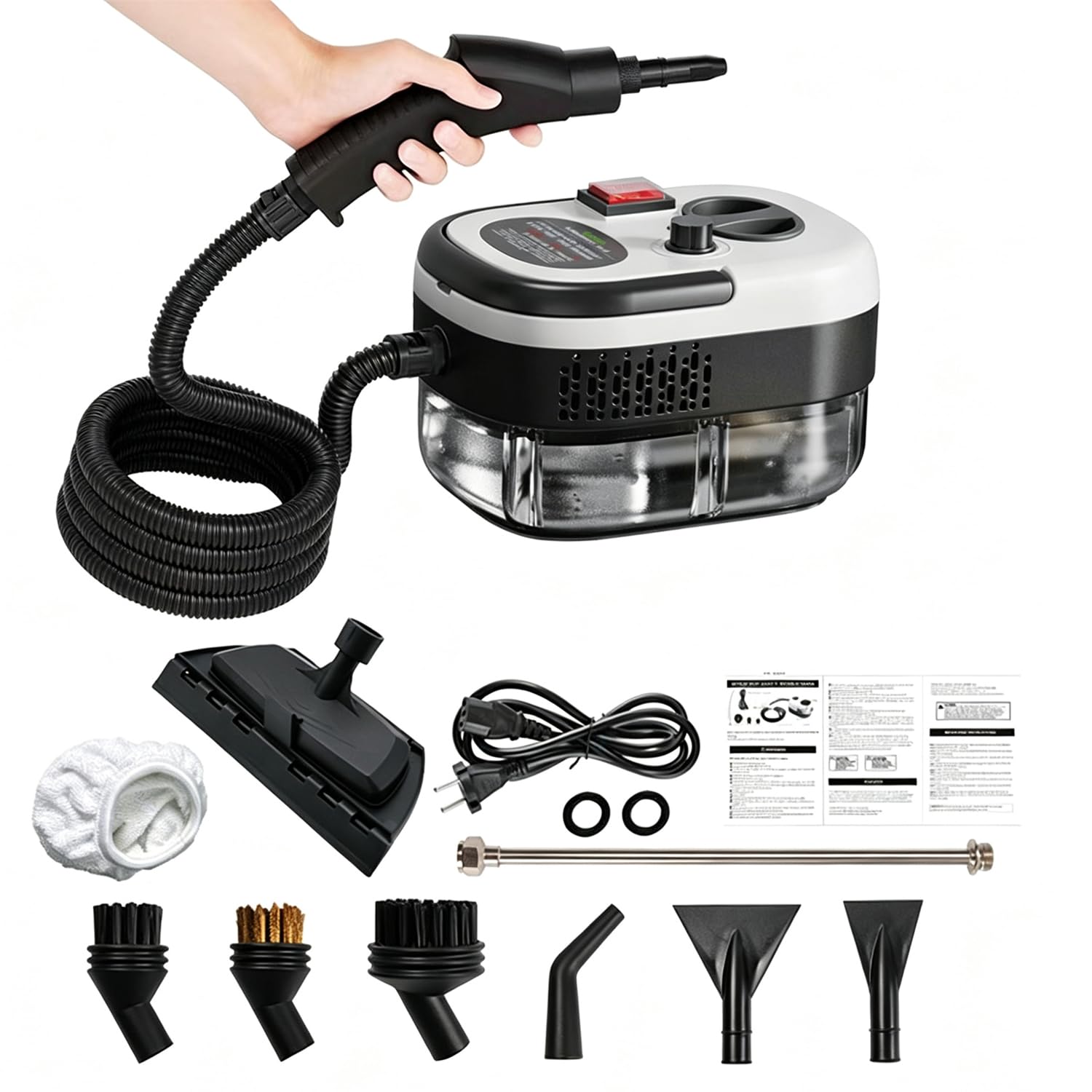 Limpiador A Vapor De 1200 Ml, Limpiador A Vapor Portátil De 2500 W, 6 Niveles De Vapor Ajustables, con 3 Cabezales De Cepillo, Máquina De Limpieza De Campana Extractora, para El Hogar, Sofá,