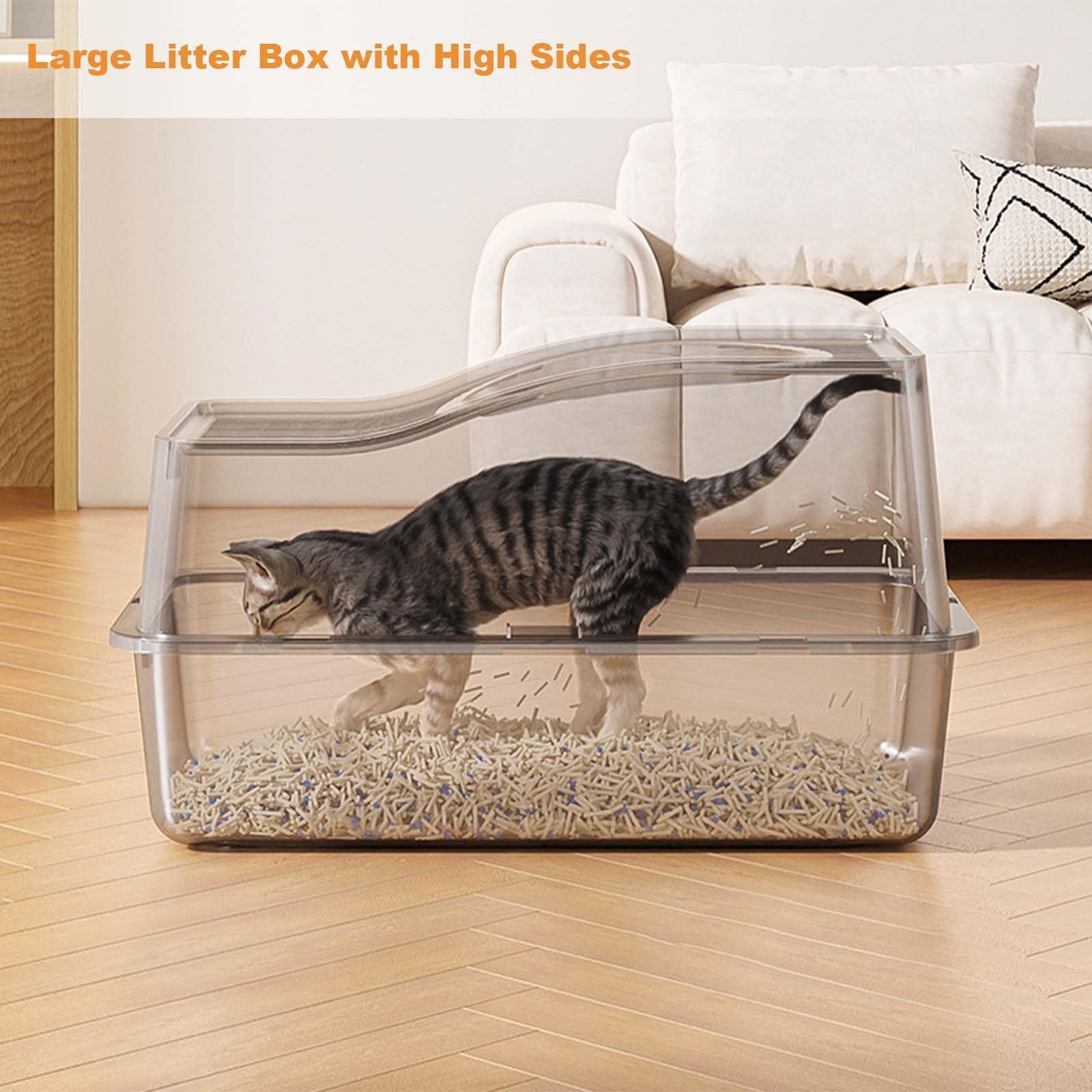 Garvee Caja de Arena Cerrada para Gatos de Acero Inoxidable con Tapa Antiolores – Espaciosa, Fácil de Limpiar y Antiderrames, Incluye Pala y Pedal, Adecuada para Todo Tipo de Gatos, Gris,60x40x35cm