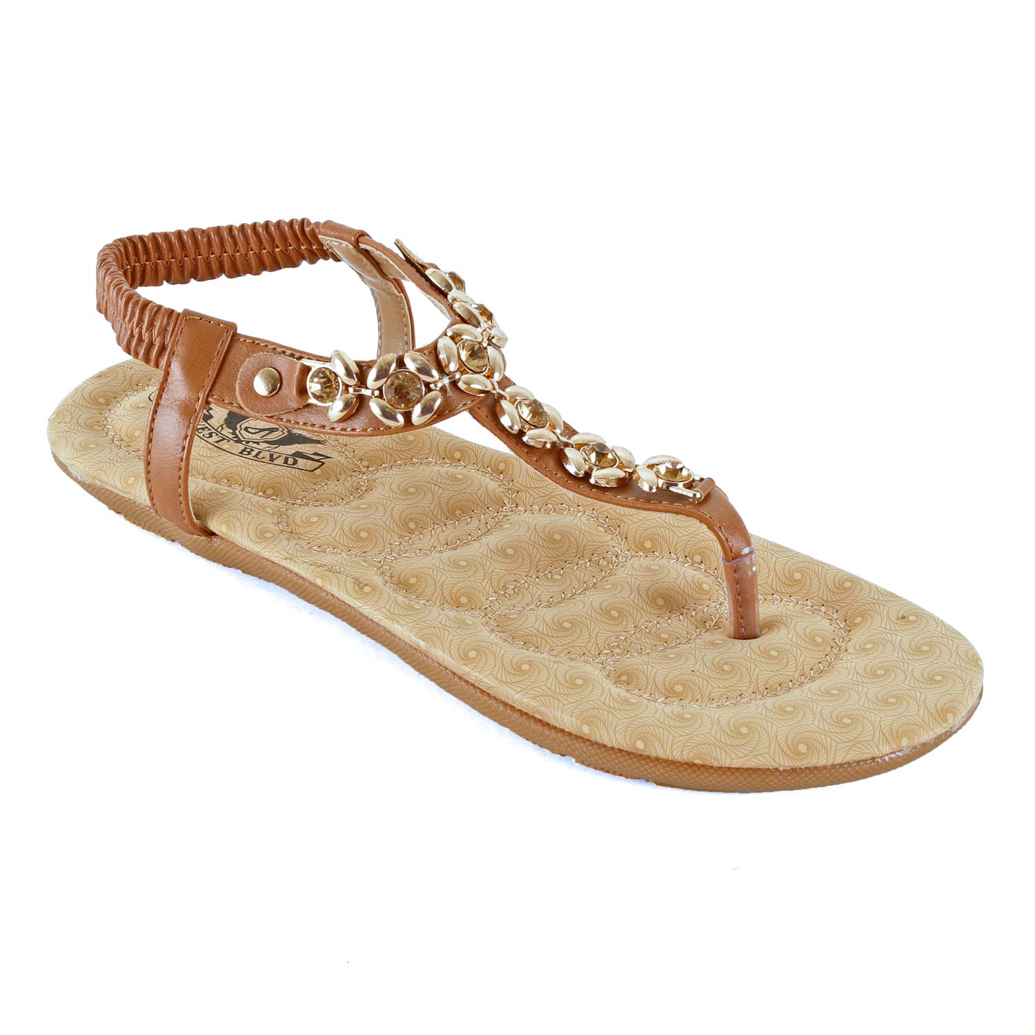 Guilty Heart Womens Summer Strappy Gladiator Bead Bohemian Flat Sandals Sandals, Tanv4, 9 B(M) US