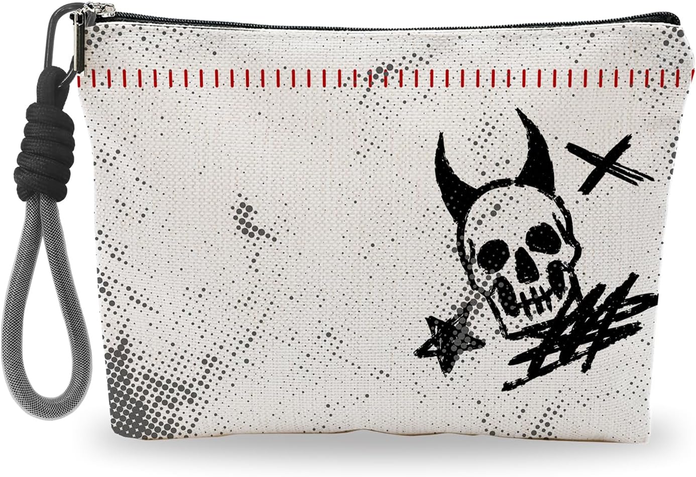 Skull Devil Grunge Makeup Bag for Women, Gothic Cosmetic Bag with Hand Strap, Lined Toiletry Pouch with Zipper For Women, Travel Organizer Bag for Essentials & Accessories - A01