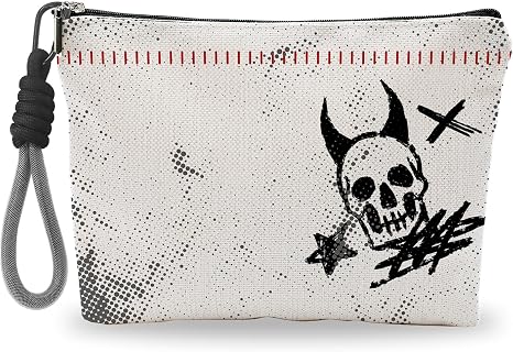 Skull Devil Grunge Makeup Bag for Women, Gothic Cosmetic Bag with Hand Strap, Lined Toiletry Pouch with Zipper For Women, Travel Organizer Bag for Essentials & Accessories - A01