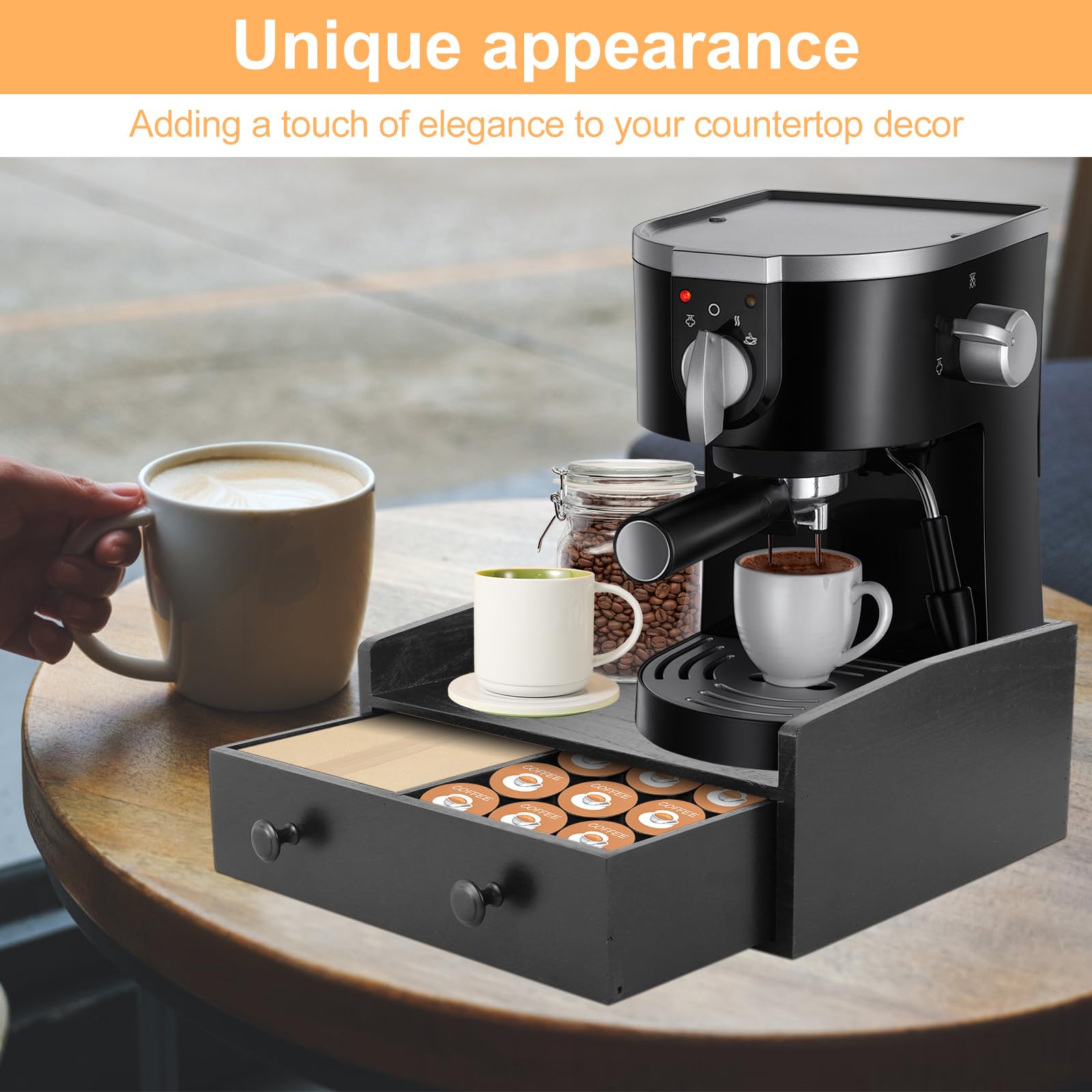 Organizador para bar de café, estación de trabajo, soporte para cápsulas con cajón para cápsulas de café, soporte para cafetera, accesorios de cocina, para café y oficina