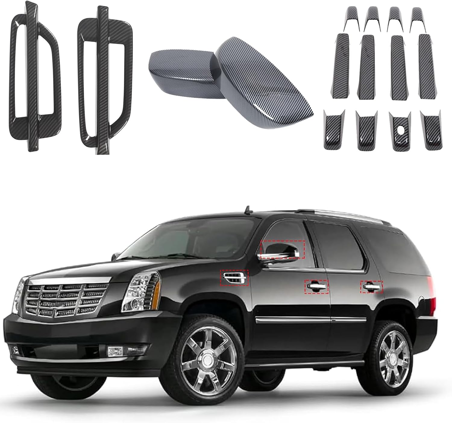 Fender Side Vent Cover Trim Rear View Mirror Cover Exterior Door Handle Cover Compatible with Cadillac Escalade 2007-2014,ABS Car Protector Cover Decoration Exterior Accessories (Glossy Black)