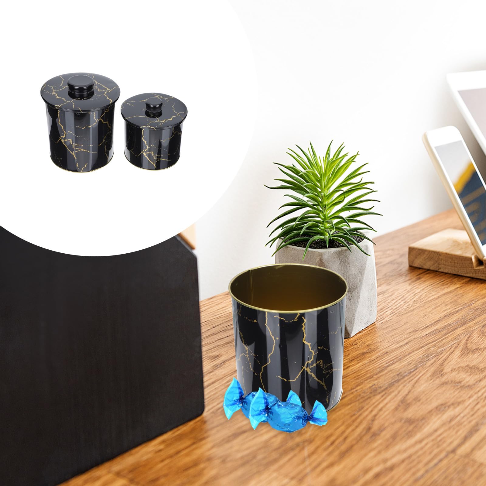 NUOBESTY Set 2 Pezzi Biscottiera in Latta Nero Design Nordico, Contenitore Biscotti e Caramelle con Coperchio, Leggero e Decorativo per Casa e Festa