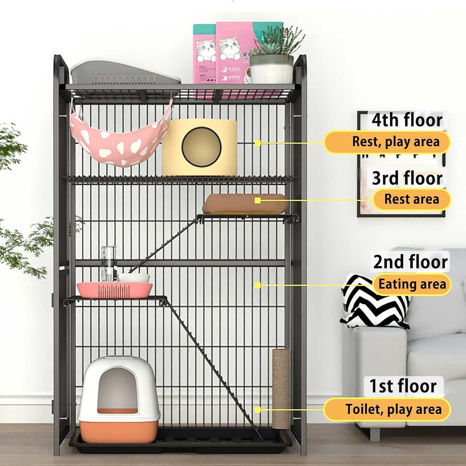 Gabbia for Animali Domestici – da Interno, for Gatti, Conigli e cincillà(White,63x45x76cm)